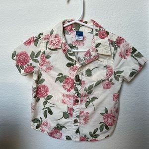 Okay Navy boys floral button down 6-12 months